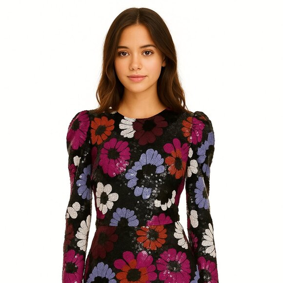 Dress The Population Hazel Floral Sequin Bodycon Dress S - Picture 2 of 12